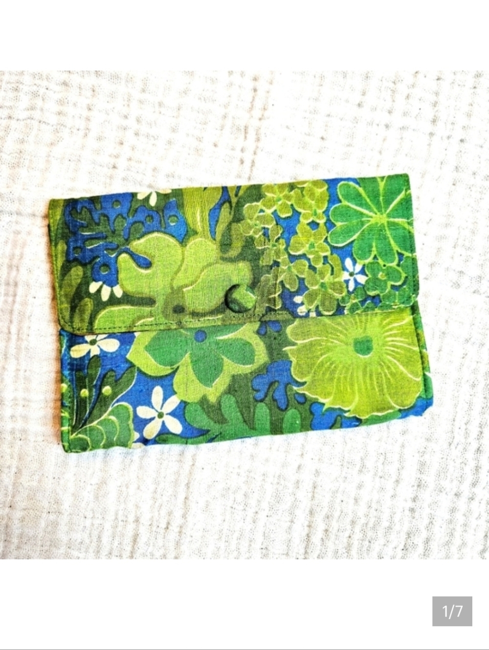 Vintage 60s Floral Silk Change Purse Green And Blue
